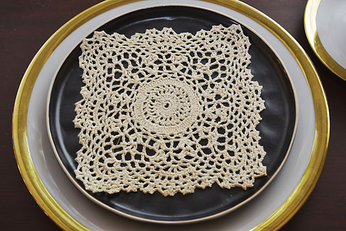 Square Crochet doilies. 6" square doilies. Wheat color. 12 piece